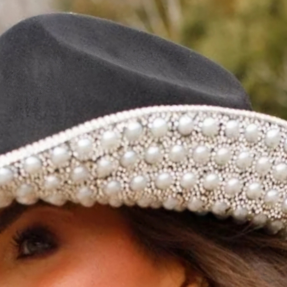 Sparkly Black and White Pearl-Embellished Women's Hat